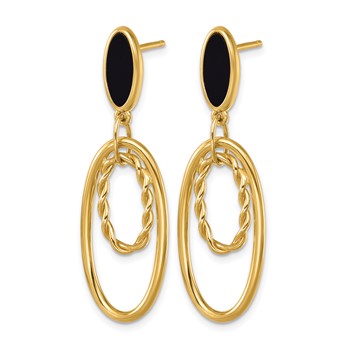 Herco 14K Polished and Twisted Onyx Oval Post Dangle Earrings — alternate view