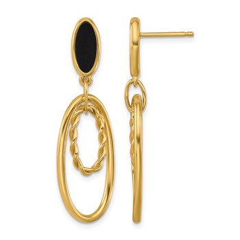 Herco 14K Polished and Twisted Onyx Oval Post Dangle Earrings