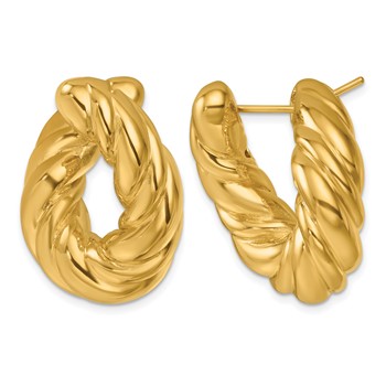 Herco 14K Polished and Curved Twist Oval Hoop Earrings