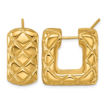 Herco 14K Polished and Grooved Criss-cross Square Hoop Earrings