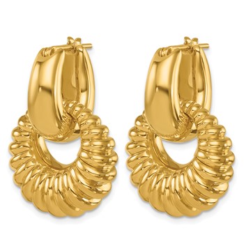 Herco 14K Polished and Grooved Moveable Double Hoop Earrings — alternate view