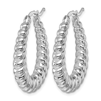 Herco 14K White Gold Rhodium-plated Polished and Grooved Graduated Oval Hoop Earrings — alternate view