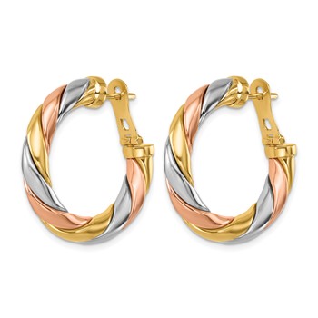 Herco 14K Tri-color Polished & Twisted Round Omega Hoop Earrings — alternate view