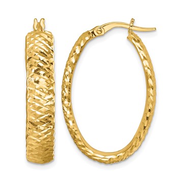 Herco 14K Polished and Diamond-cut In and Out Oval Hoop Earrings