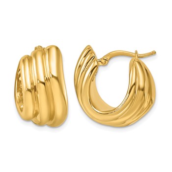 Herco 14K Polished and Grooved Fancy Round Hoop Earrings