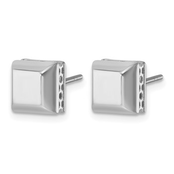 Herco 14K White Gold Rhodium-plated Polished Beveled Edge Square Post Earrings — alternate view