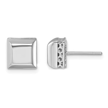 Herco 14K White Gold Rhodium-plated Polished Beveled Edge Square Post Earrings