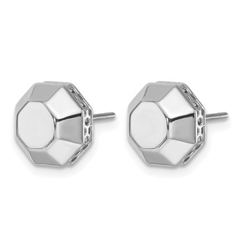 Herco 14K White Gold Rhodium-plated Polished Beveled Edge Octagon Post Earrings — alternate view