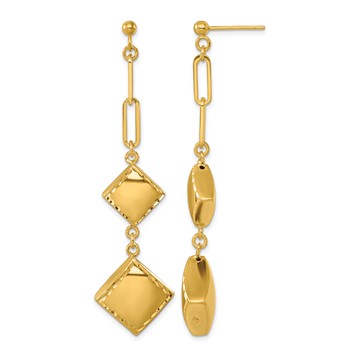 Herco 14K Polished and Diamond-cut Fancy Paperclip Chain Post Dangle Earrings