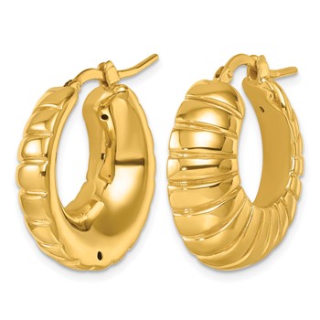 Herco 14K Polished and Grooved Round Hoop Earrings — alternate view