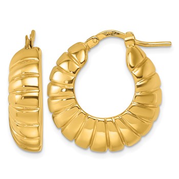 Herco 14K Polished and Grooved Round Hoop Earrings