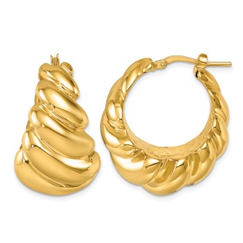 Herco 14K Polished and Grooved Graduated Round Hoop Earrings