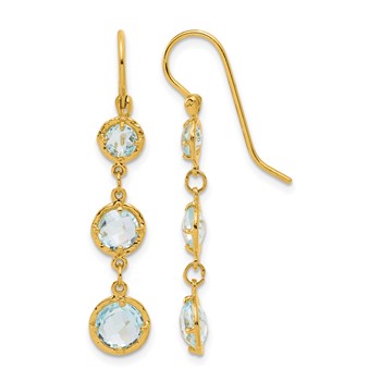 Herco 14K Textured Graduated Blue Topaz Dangle Earrings