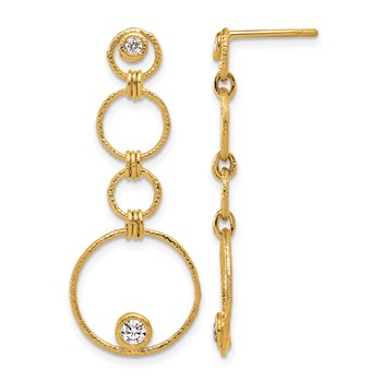 Herco 14K Textured Fancy Diamond Circles Post Dangle Earrings