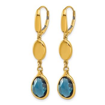 Herco 14K Polished London Blue Topaz and Ovals Leverback Dangle Earrings — alternate view