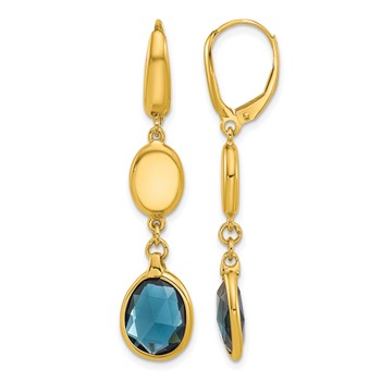 Herco 14K Polished London Blue Topaz and Ovals Leverback Dangle Earrings