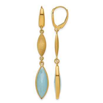 Herco 14K Brushed Aquamarine Navette Leverback Dangle Earrings