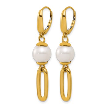 Herco 14K Freshwater Cultured Pearl and Paperclip Link Leverback Dangle Earrings — alternate view