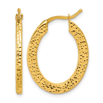 Herco 14K Polished and Diamond-cut 2.2mm Oval Hoop Earrings