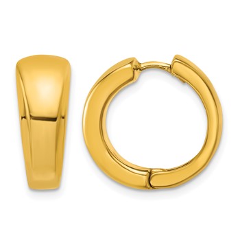 Herco 14K Polished Beveled and Tapered Hinged Round Hoop Earrings