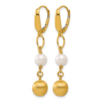 Herco 14K Brushed Beads and Freshwater Cultured Pearl Leverback Dangle Earrings — alternate view