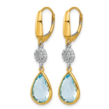 Herco 14K Two-tone Diamond and Blue Topaz Teardrop Leverback Dangle Earrings — alternate view