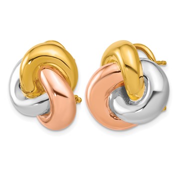 Herco 14K with White Rhodium and Rose Gold-plated Polished Knot Omega Back Earrings — alternate view
