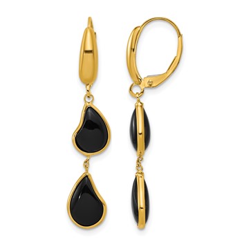 Herco 14K Polished Fancy Onyx Teardrop Dangle Leverback Earrings
