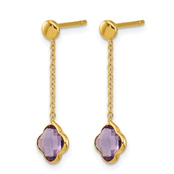 Herco 14K Polished Amethyst Quatrefoil Post Dangle Earrings — alternate view