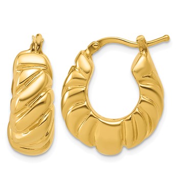 Herco 14K Polished and Grooved Graduated Hollow Hoop Earrings