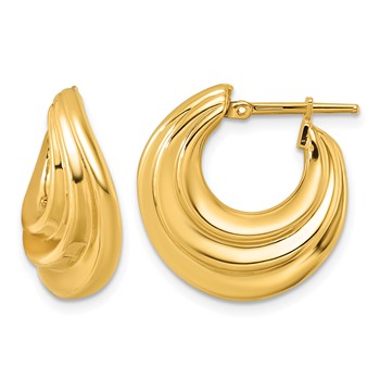 Herco 14K Polished Tri-Layer Waved Hoop Earrings