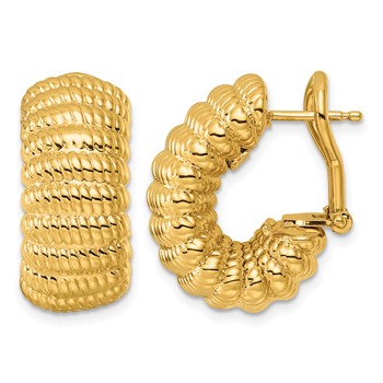 Herco 14K Polished and Textured J-Hoop Omega Back Earrings