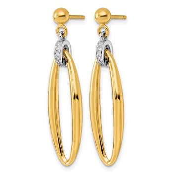 Herco 14K Two-tone Polished Diamond Oval Drop Dangle Post Earrings — alternate view