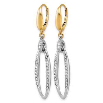Herco 14K Two-tone Polished Diamond Oval Link Leverback Earrings — alternate view