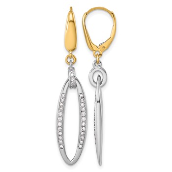 Herco 14K Two-tone Polished Diamond Oval Link Leverback Earrings