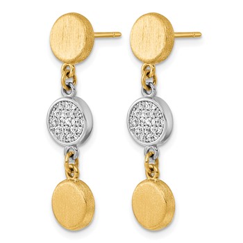 Herco 14K Two-tone Brushed and Diamond Circle Post Dangle Earrings — alternate view