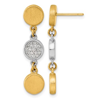 Herco 14K Two-tone Brushed and Diamond Circle Post Dangle Earrings