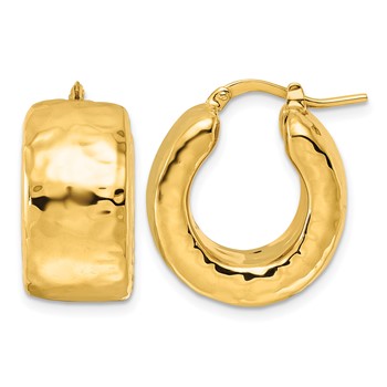 Herco 14K Polished Hammered 11mm Round Hoop Earrings