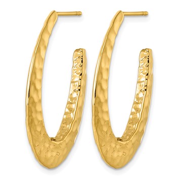 Herco 14K Polished Hammered Tapered Oval Post Hoop Earrings — alternate view