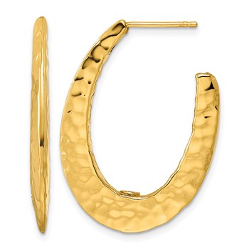 Herco 14K Polished Hammered Tapered Oval Post Hoop Earrings