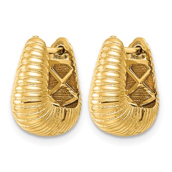 Herco 14K Polished and Textured Squared Graduated Hinged Hoop Earrings — alternate view