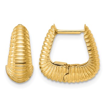 Herco 14K Polished and Textured Squared Graduated Hinged Hoop Earrings