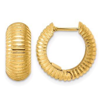 Herco 14K Polished and Textured 6.7mm Hinged Hoop Earrings