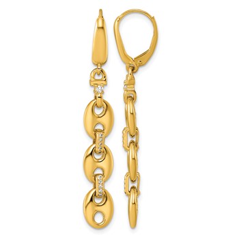 Herco 14K Polished Diamond Mariner Link Leverback Dangle Earrings
