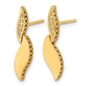 Herco 14k Polished Diamond Leaf Drop Post Earring — alternate view