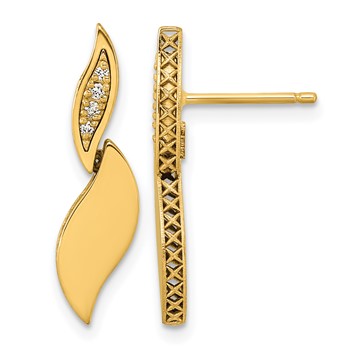 Herco 14k Polished Diamond Leaf Drop Post Earring