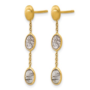 Herco 14K Brushed and Rutilated Quartz Ovals Post Dangle Earrings — alternate view