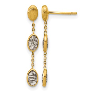 Herco 14K Brushed and Rutilated Quartz Ovals Post Dangle Earrings