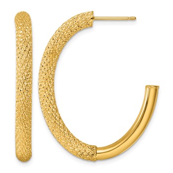 Herco 14K Polished and Textured 4mm Post J-Hoop Post Earrings