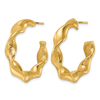 Herco 14K Polished and Textured Twisted Post C-Hoop Post Earrings — alternate view